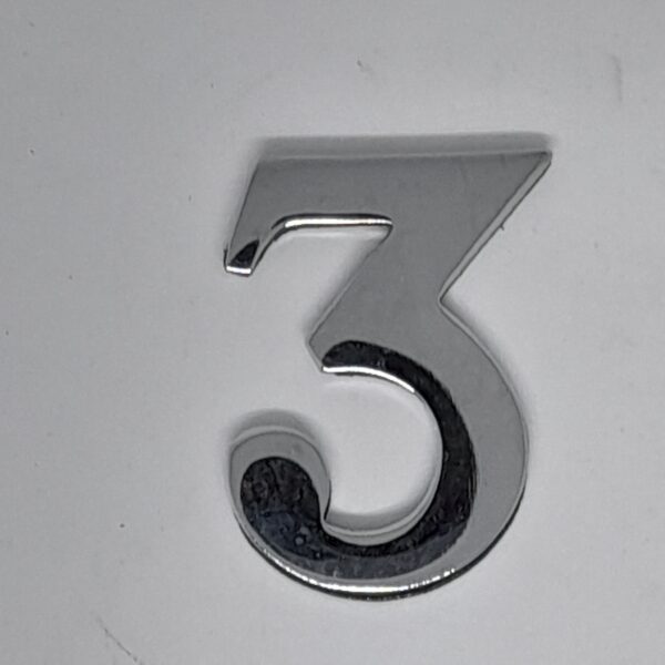 Self Adhesive Numeral 3 50mm Polished Chrome