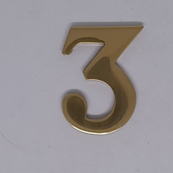 Self Adhesive Numeral 3 50mm Polished Brass