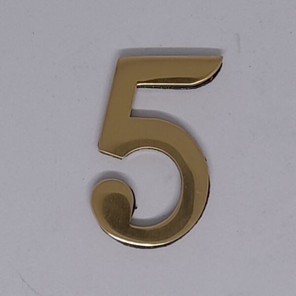 Self Adhesive Numeral 5 50mm Polished Brass