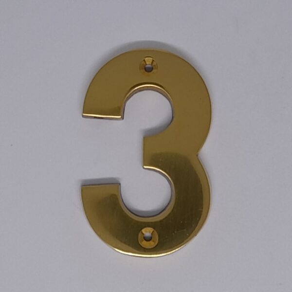 Modern Numeral 3 76mm Polished Brass