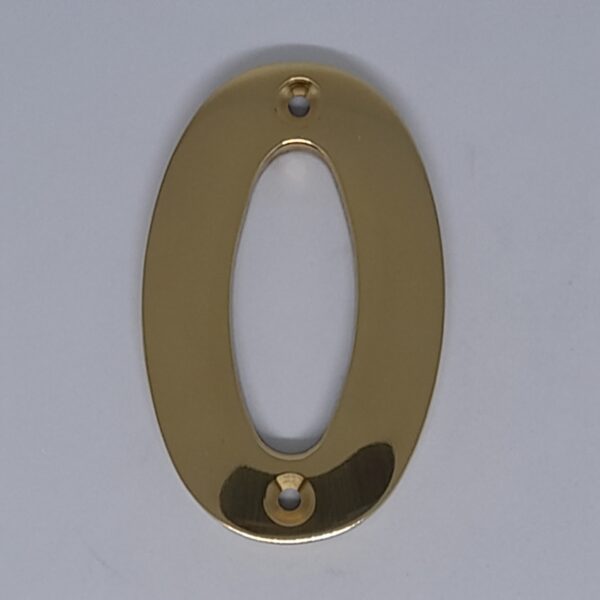 Modern Numeral 0 76mm Polished Brass