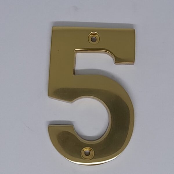 Modern Numeral 5 76mm Polished Brass