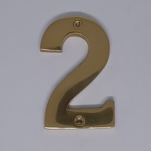 Modern Numeral 2 76mm Polished Brass