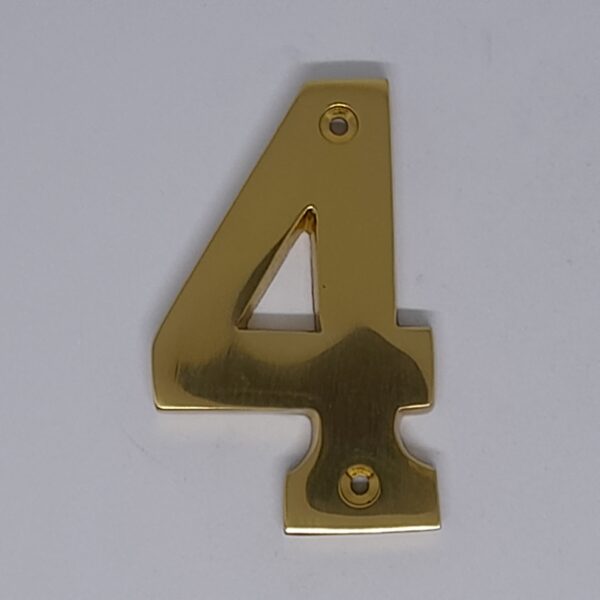 Modern Numeral 4 76mm Polished Brass